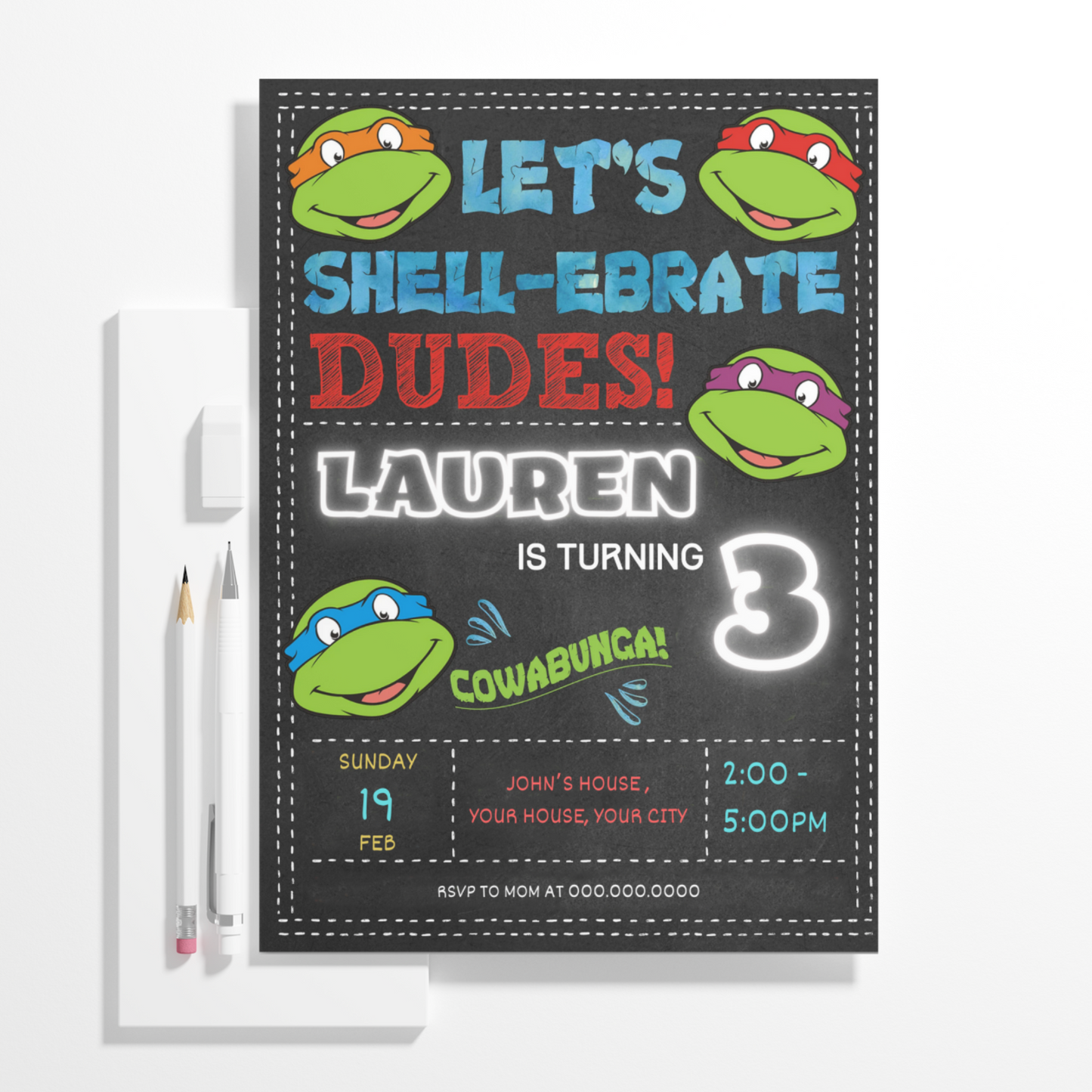 Teenage Mutant Ninja Turtles Birthday Invitation Template