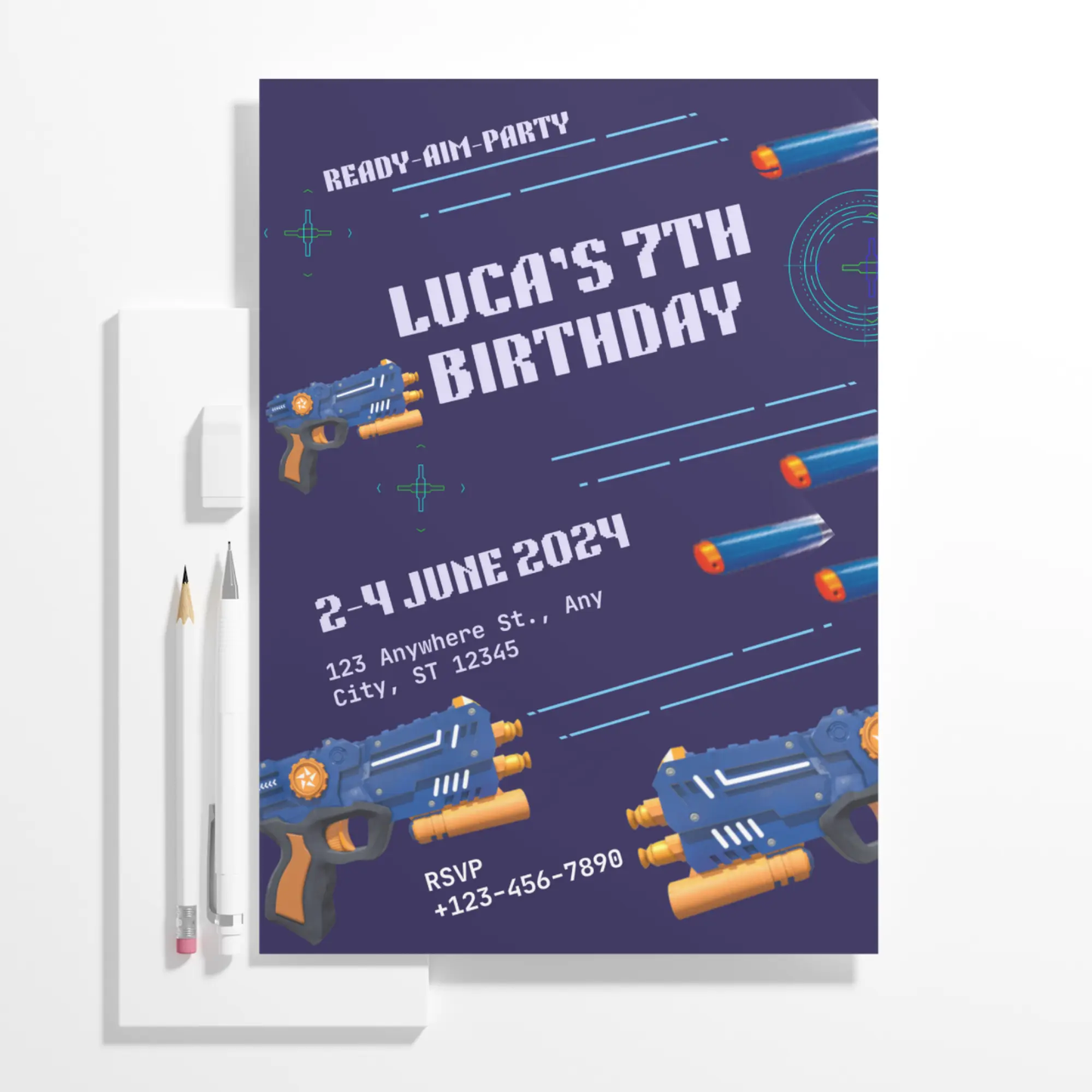 Nerf Dart Gun Birthday Invitation Template - CreativeRino