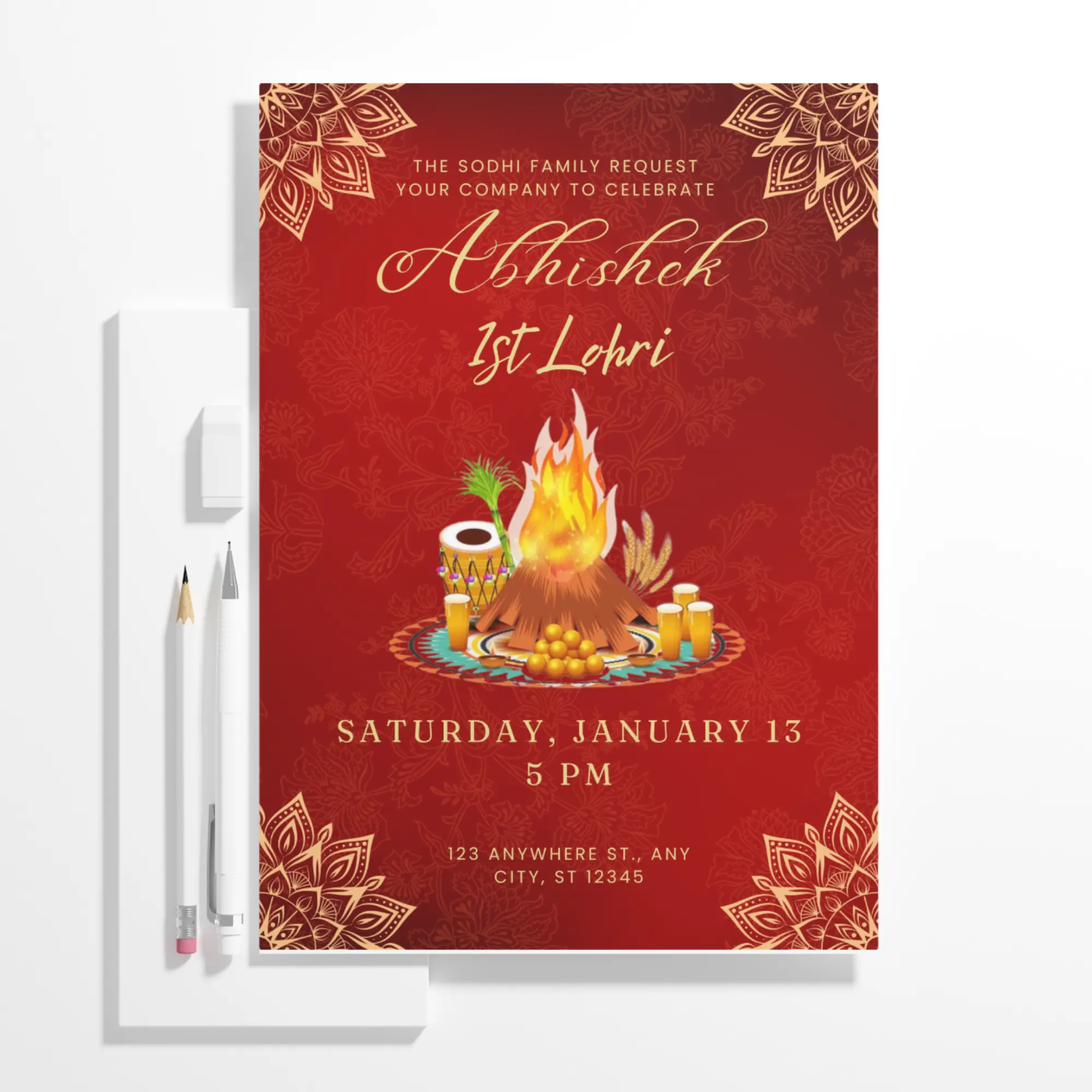 Lohri Invitation Template | Lohri Party Invite - CreativeRino