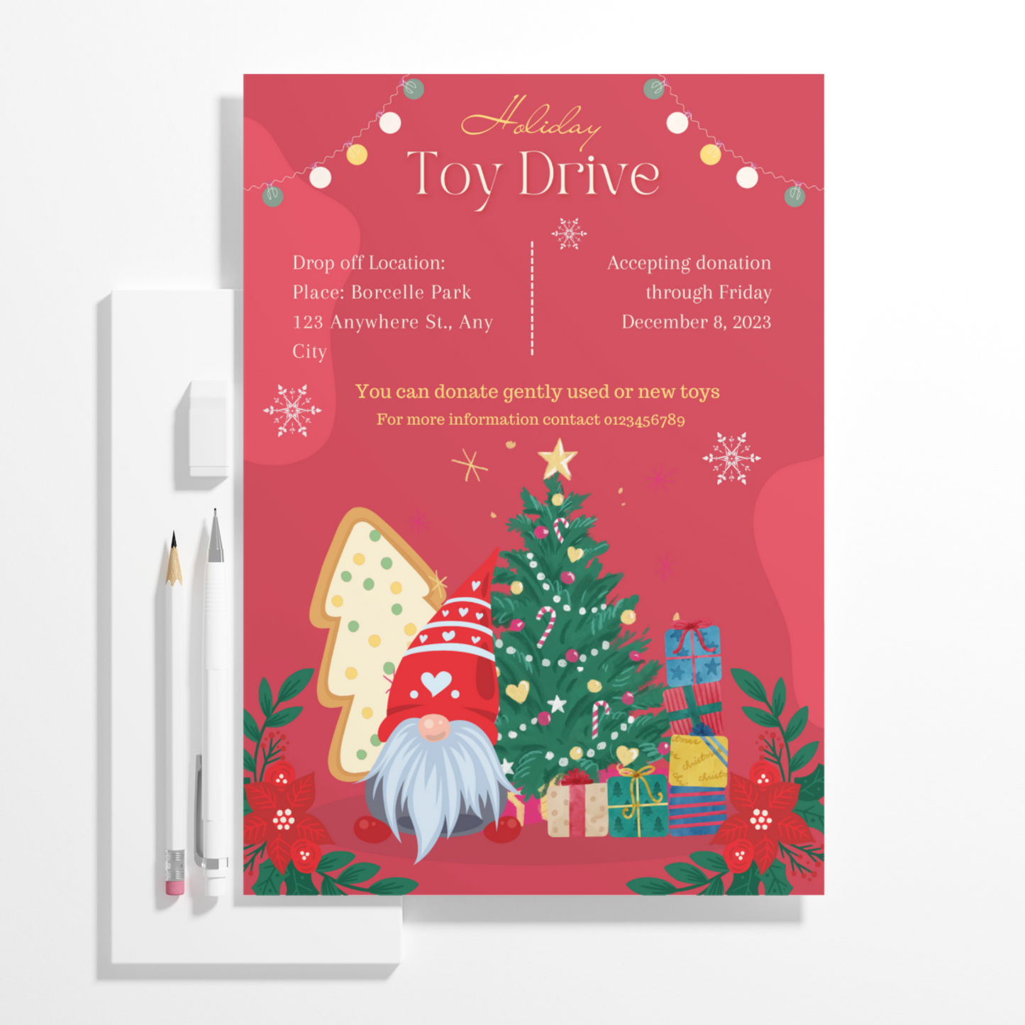 Christmas Toy Drive Flyer Template | Holiday Toy Drive Invitation