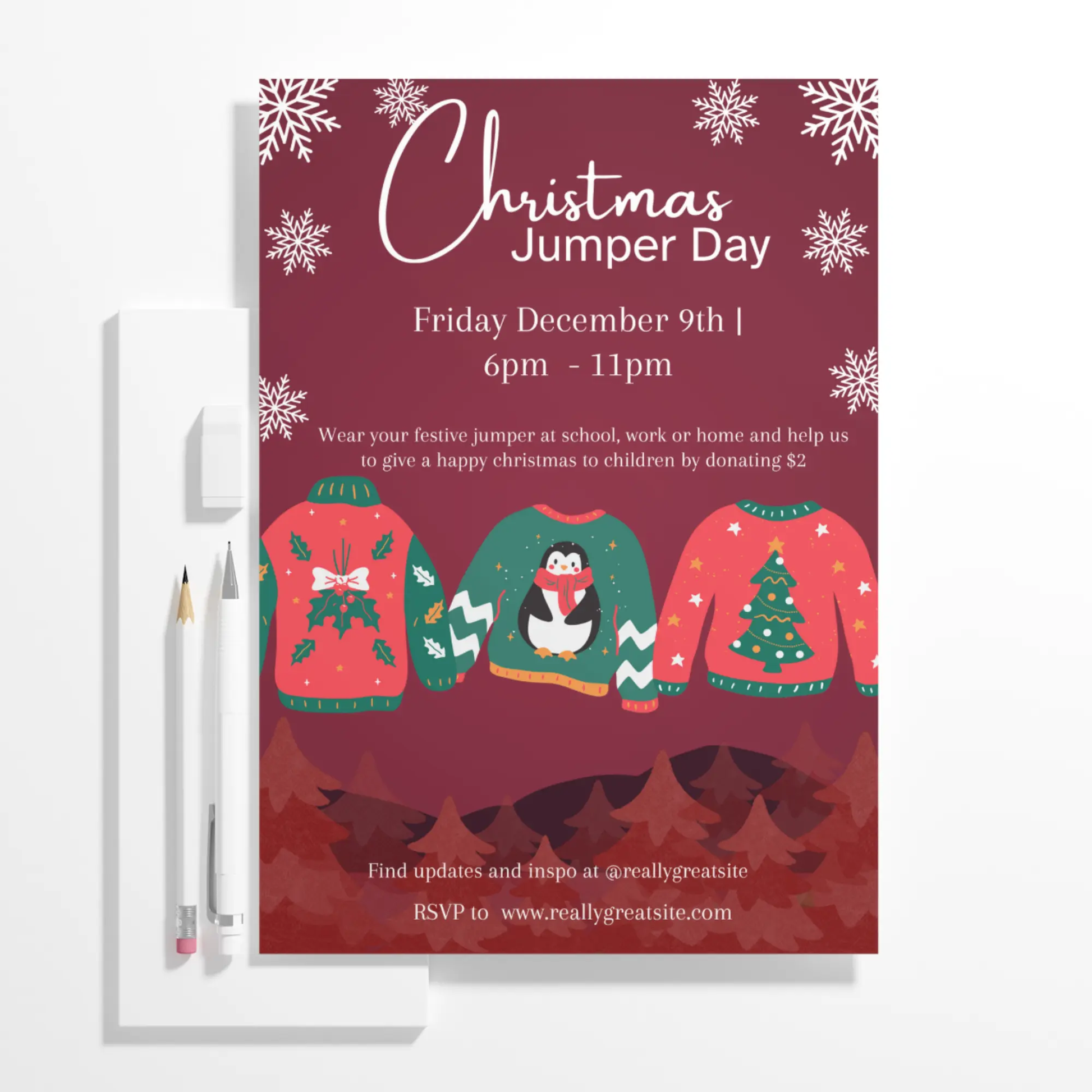Christmas Jumper Day Invitation Template | Ugly Sweater Christmas Party Invite - CreativeRino