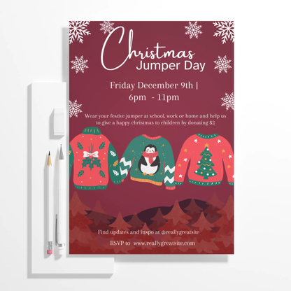 Christmas Jumper Day Invitation Template | Ugly Sweater Christmas Party Invite - CreativeRino