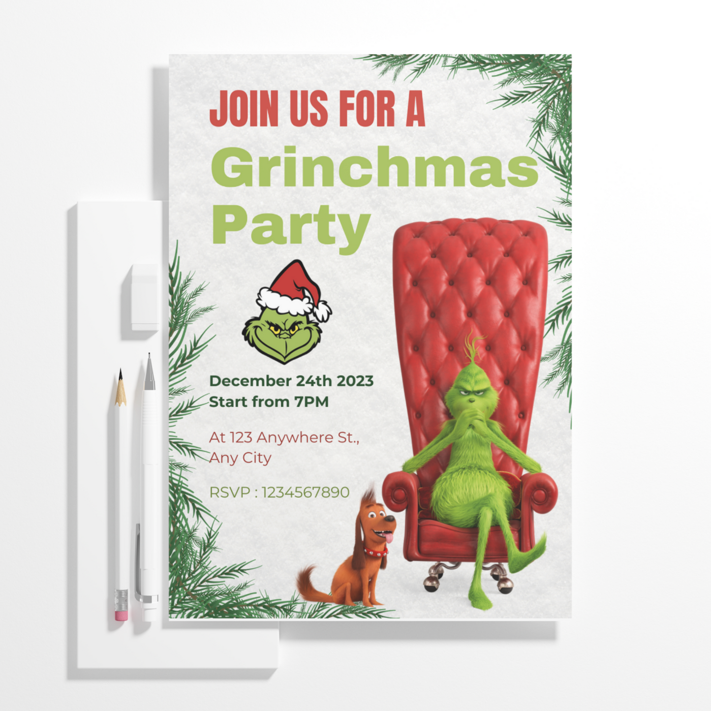 Grinchmas Christmas Party Invitation Template | Grinch Invite