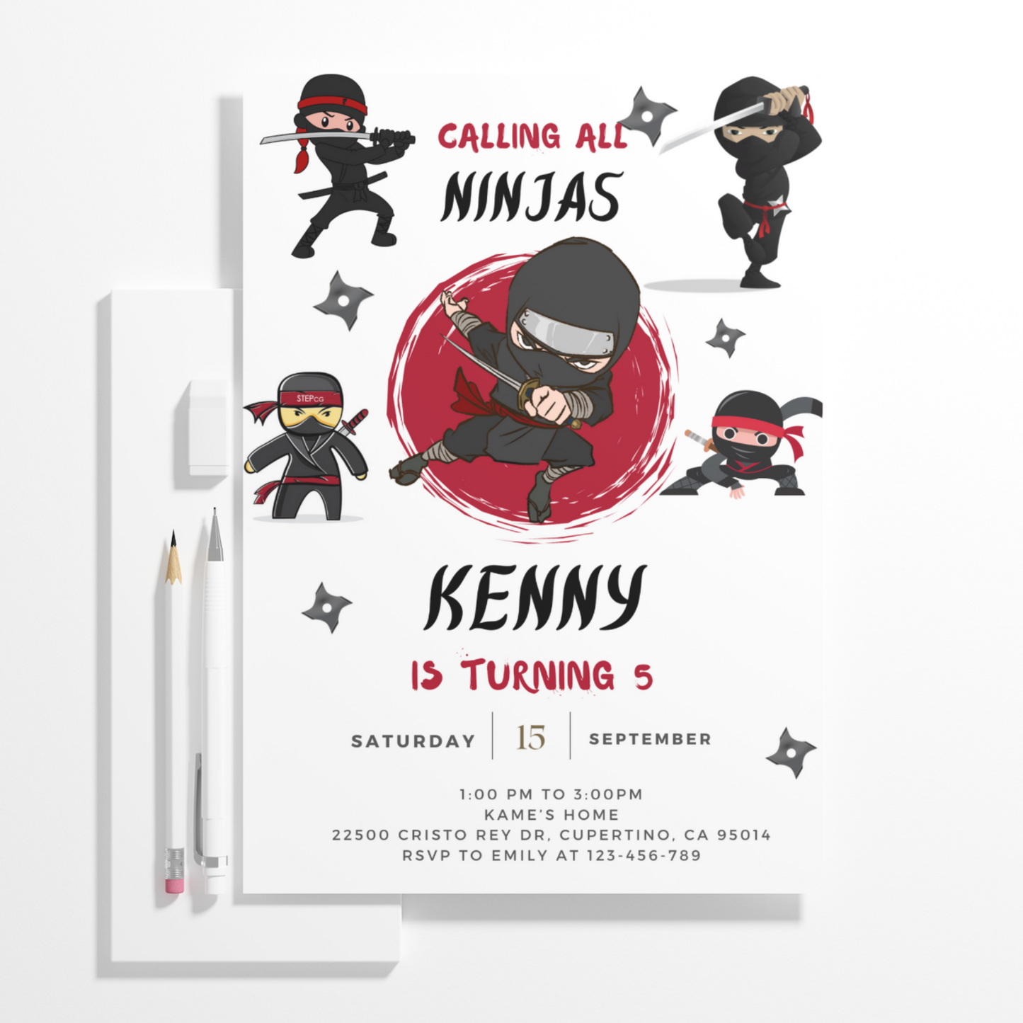 Ninja Birthday Invitation Template | Ninja Warrior Party Invite