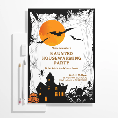 Halloween Haunted Housewarming Party Invitation Template - CreativeRino