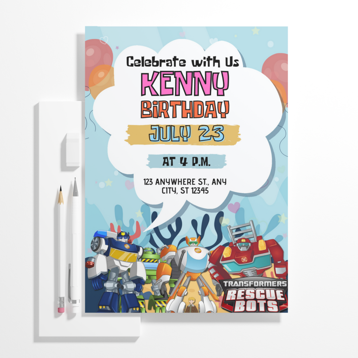 Rescue Bots Transformers Birthday Invitation Template