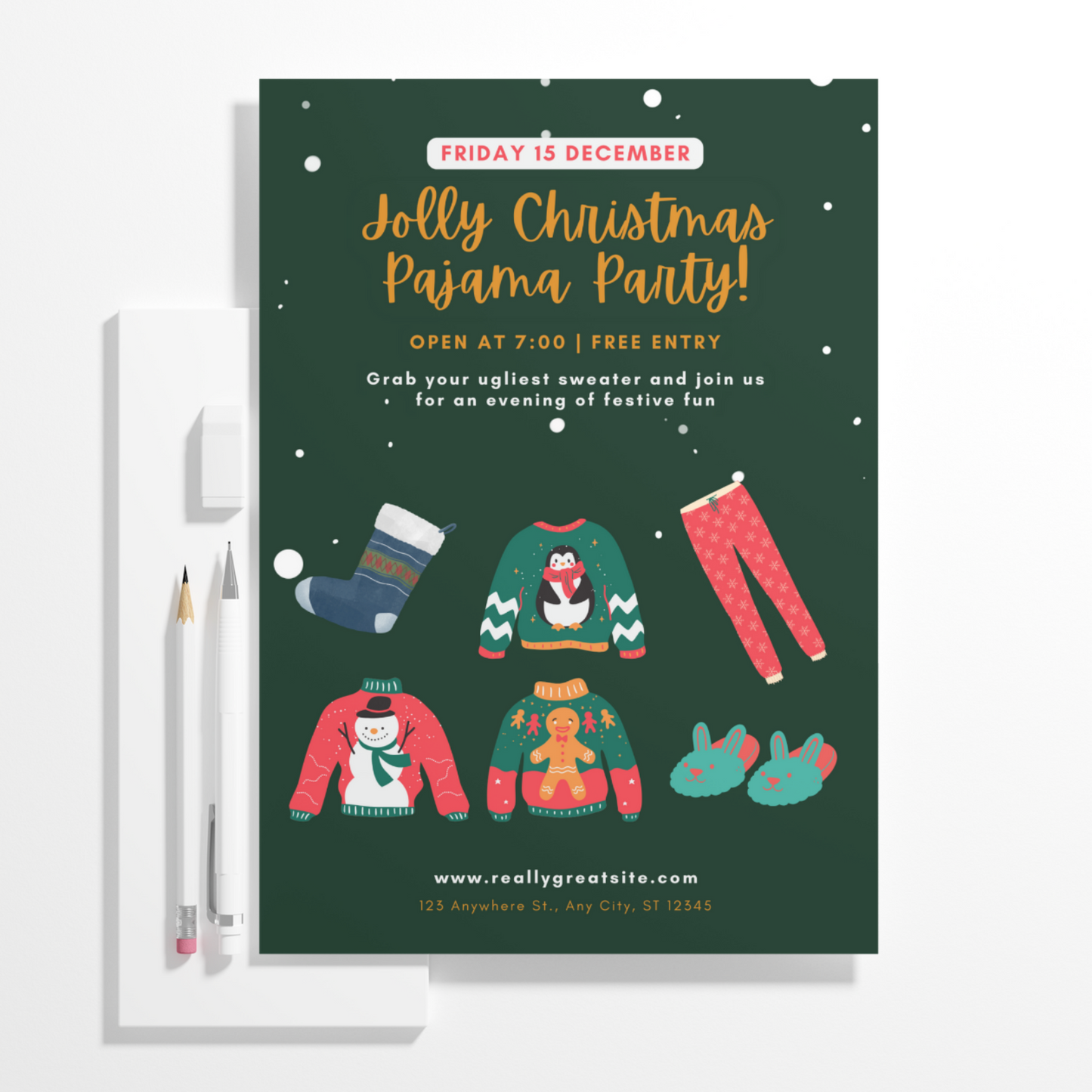 Slumber Christmas Pajamas Party Invitation Template