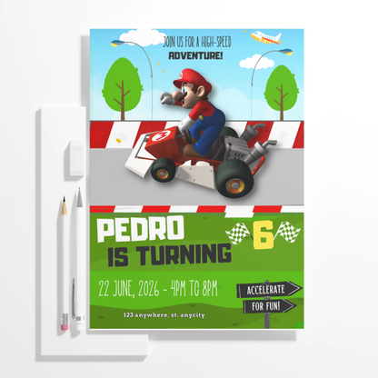 Super Mario Kart Birthday Invitation Template - CreativeRino