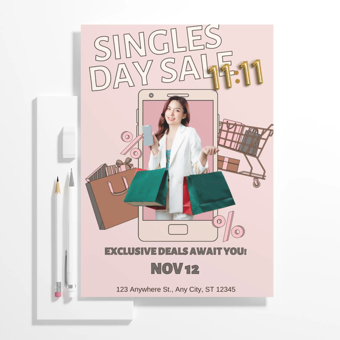 Singles Day Sale Invitation Flyer Template - CreativeRino