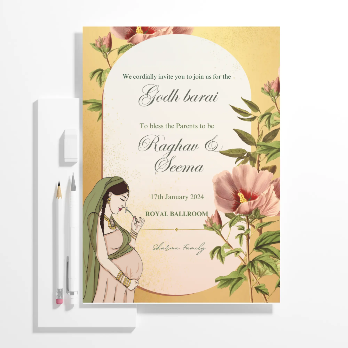 Godh Bharai Invite Template | Indian Baby Shower Invitation - CreativeRino