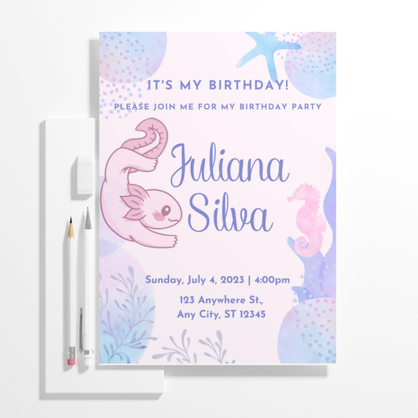 Axolotl Birthday Invitation Template