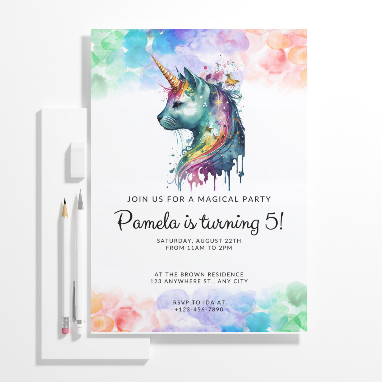 Caticorn Unicorn Birthday Invitation Template