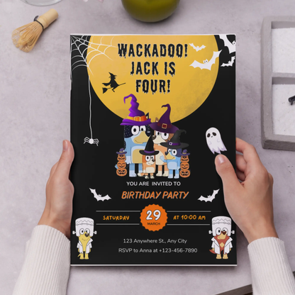 Bluey Halloween Birthday Invitation Template - CreativeRino