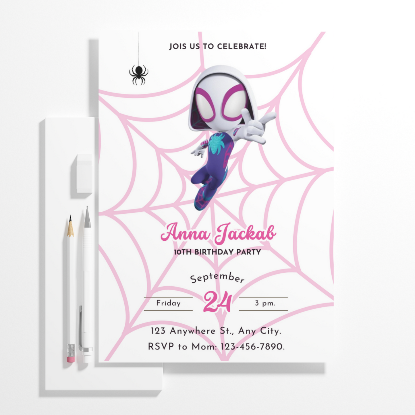 Ghost Spidey Birthday Invitation Template | Spidey and his Amazing Friends