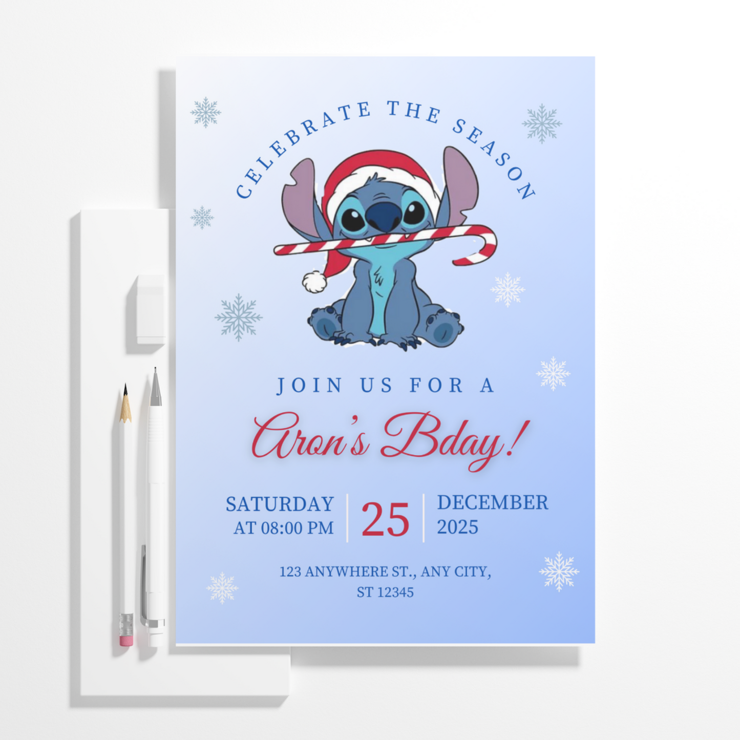 Stitch Christmas Birthday Invitation Template