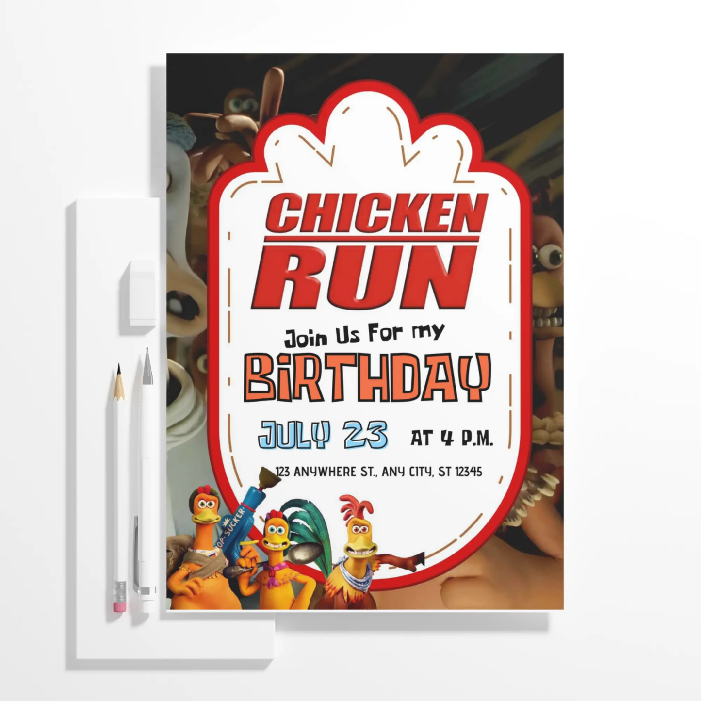 Chicken Run Birthday Invitation Template - CreativeRino