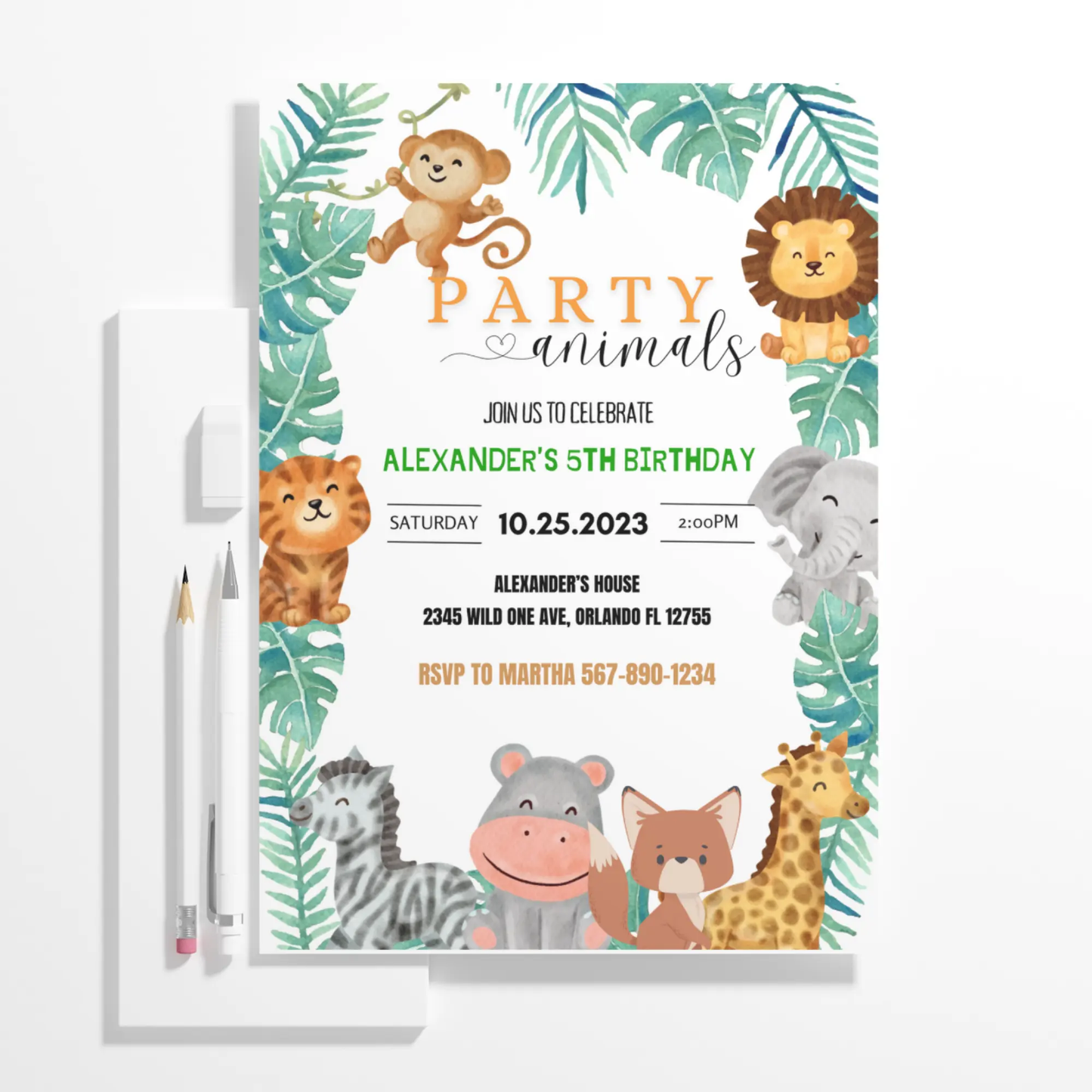 Wild One Animals Birthday Invitation Template - CreativeRino
