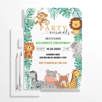 Wild One Animals Birthday Invitation Template - CreativeRino