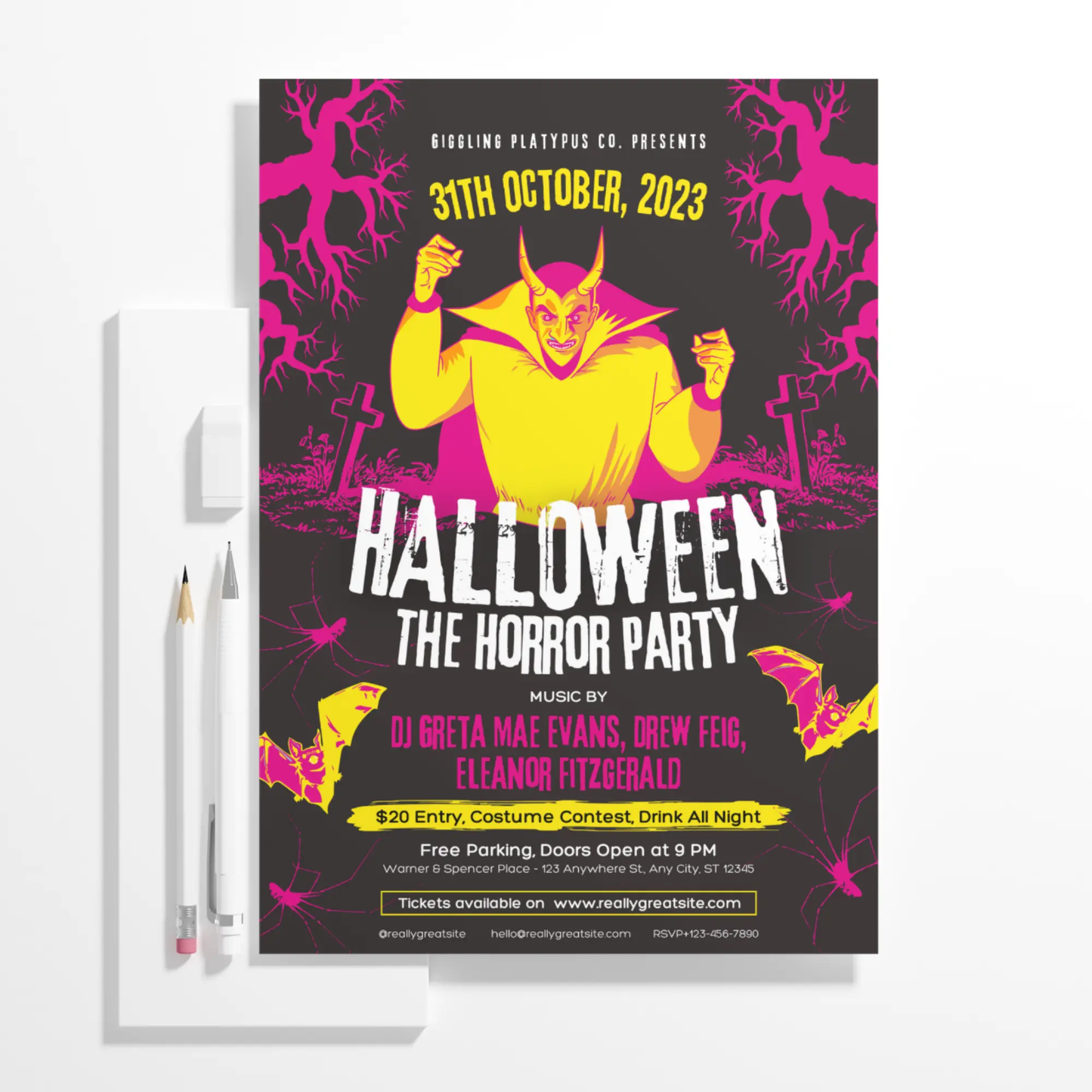Horror Halloween Party Invitation Template - CreativeRino