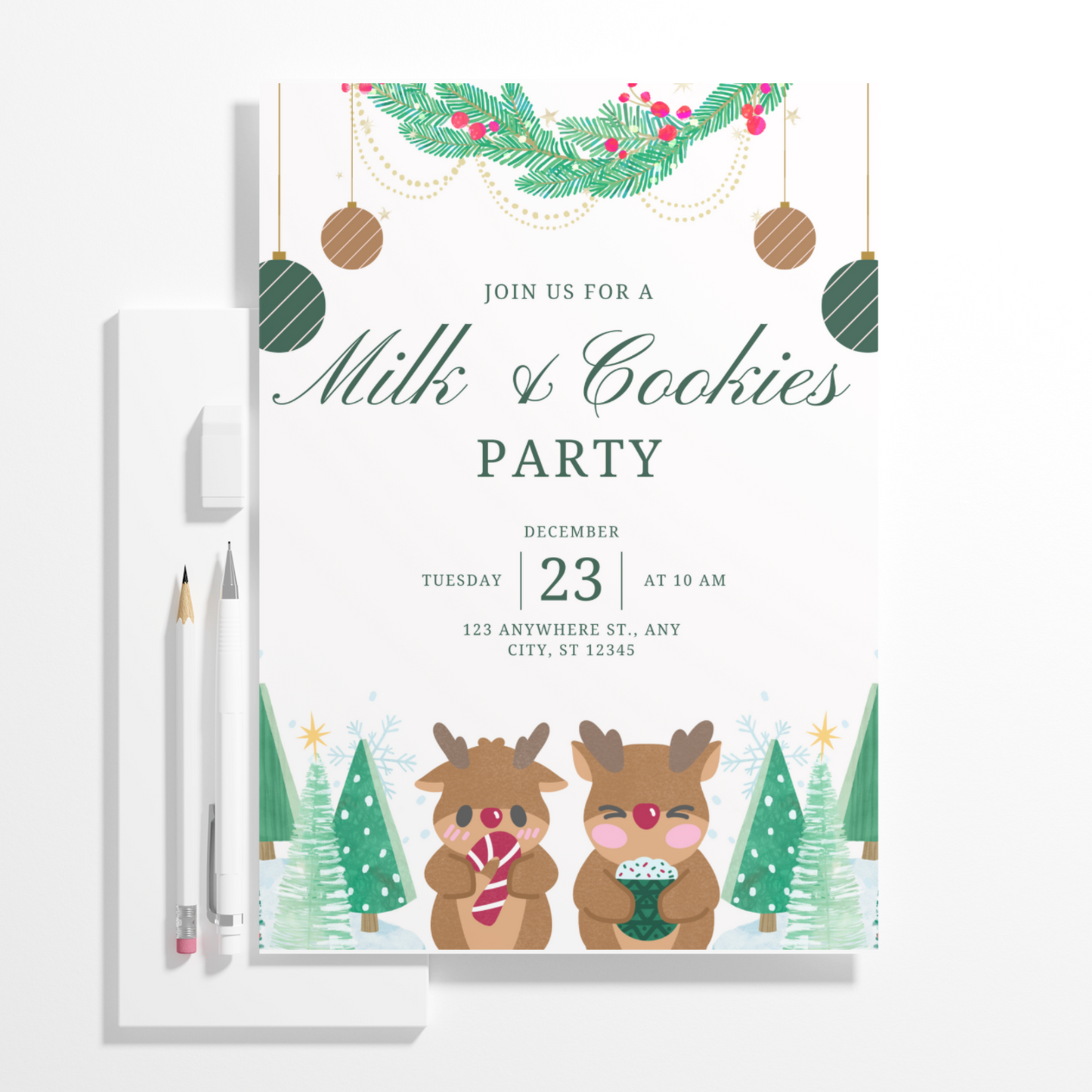 Milk and Cookies Christmas Invitation Template