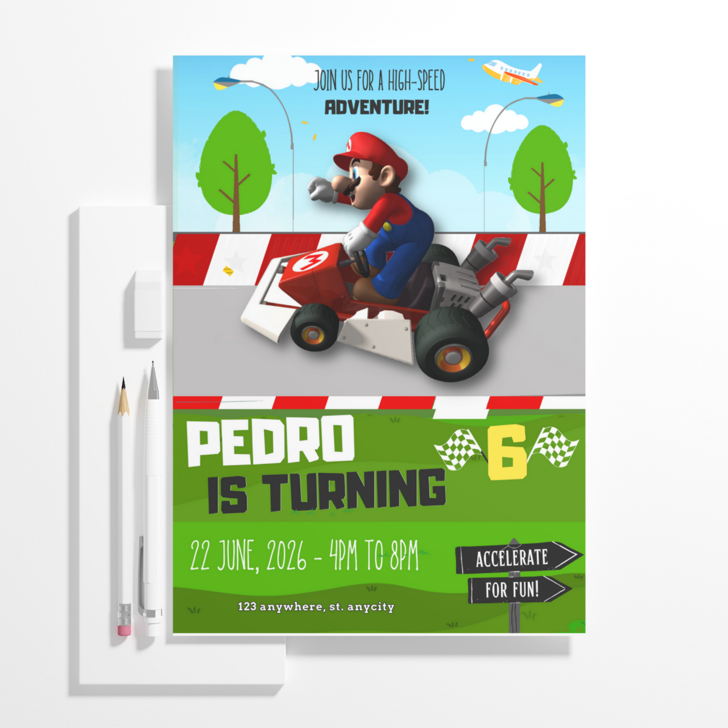 Super Mario Kart Birthday Invitation Template