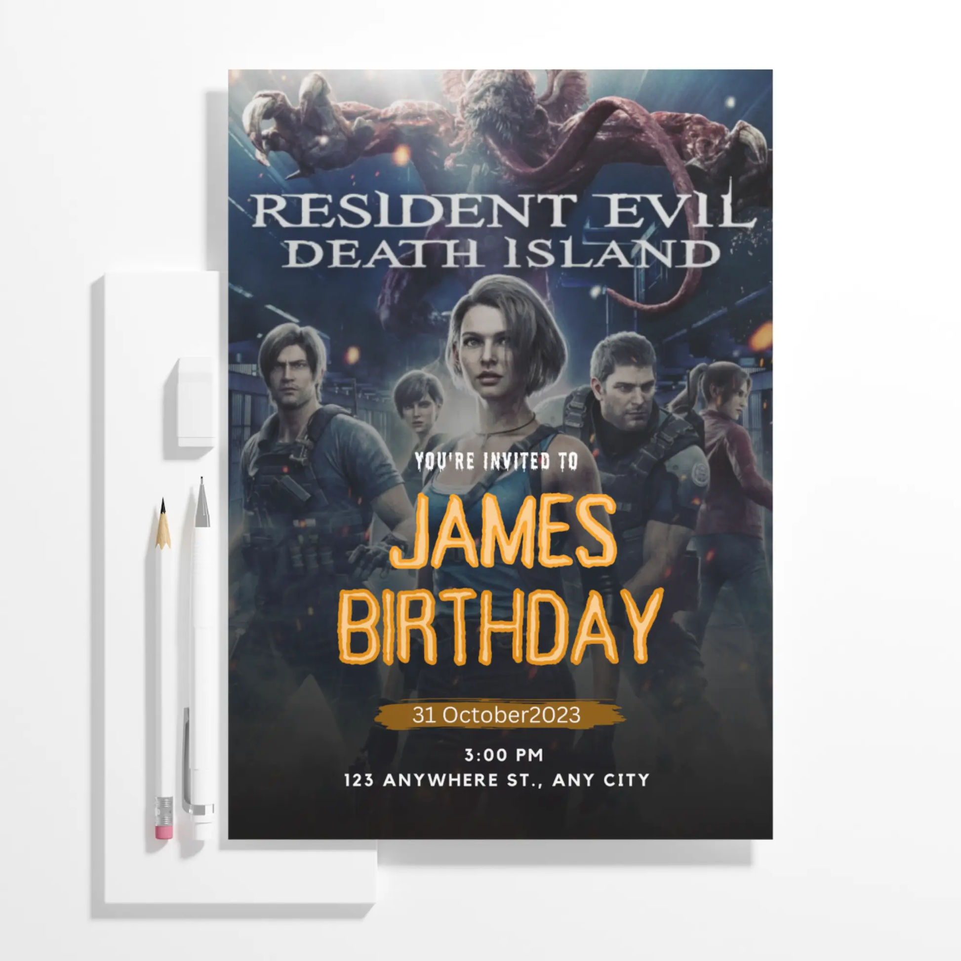 Resident Evil Death Island Birthday Invitation Template - CreativeRino