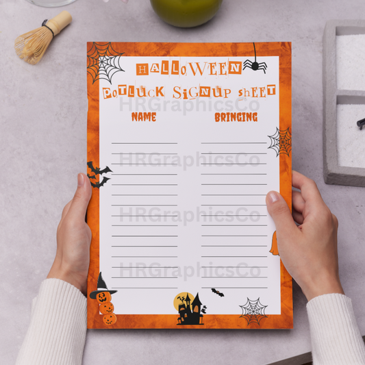 Halloween Potluck Sign Up Sheet Template