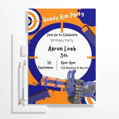 Nerf Dart Gun Birthday Invitation Template - CreativeRino