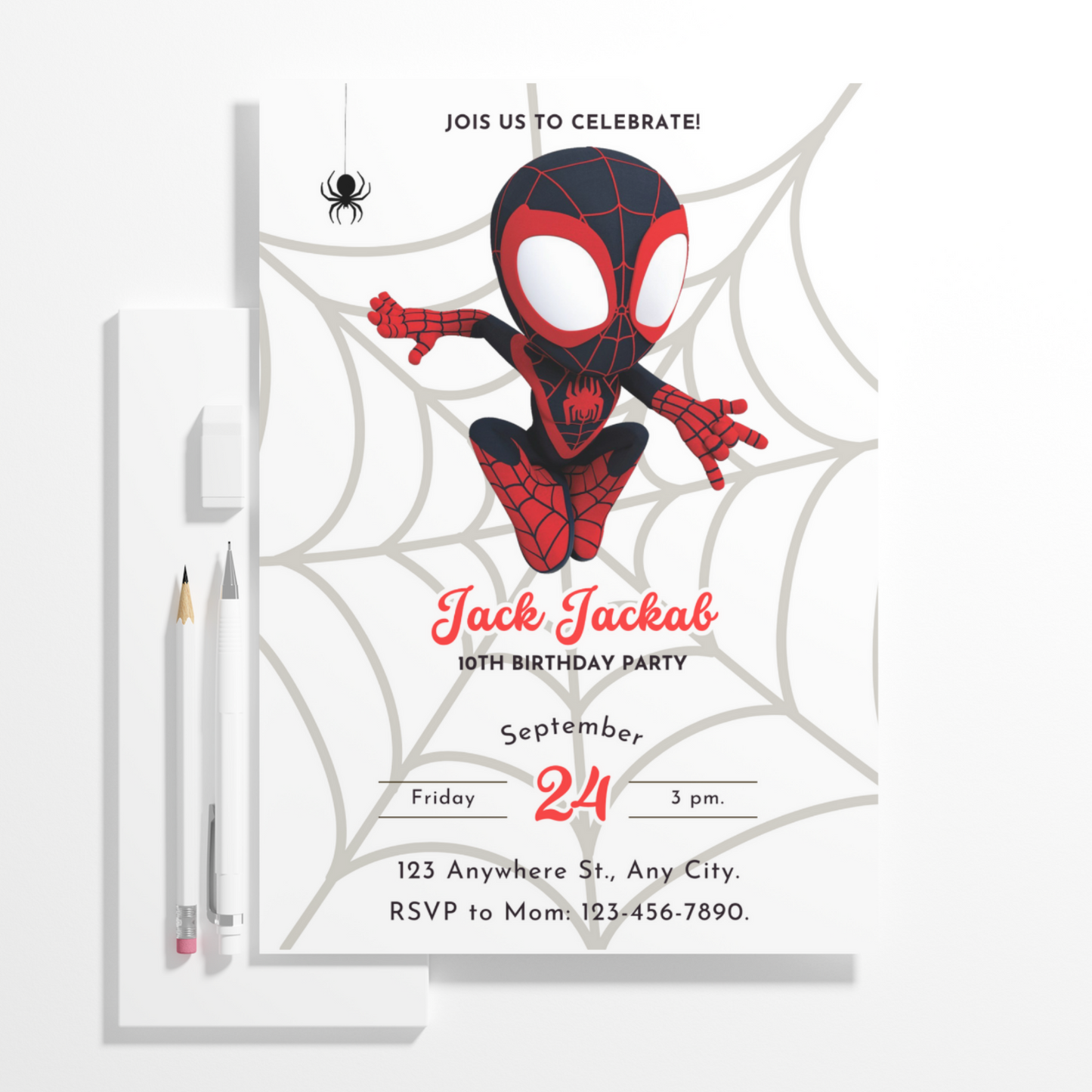 Spin Spidey Birthday Invitation Template | Spidey and his Amazing Friends