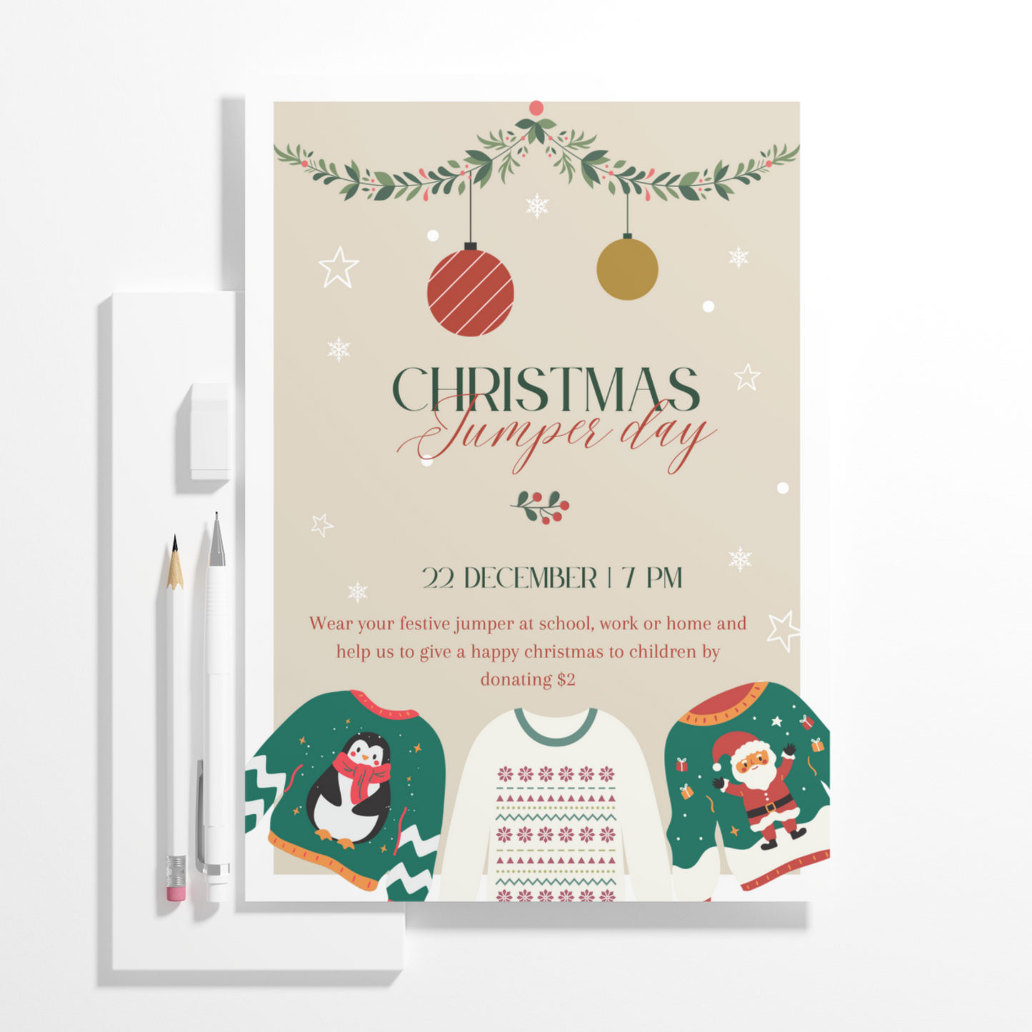 Christmas Jumper Day Invitation Template | Ugly Sweater Christmas Party Invite