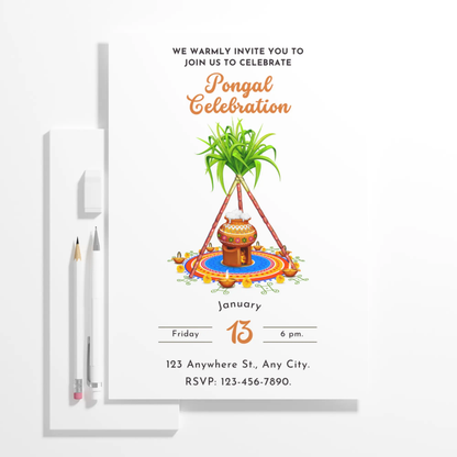 Pongal Invitation Template | Pongal Celebration Invite - CreativeRino