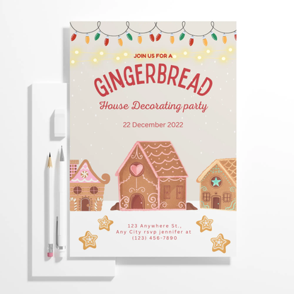 Gingerbread House Decorating Party Christmas Invitation Template - CreativeRino