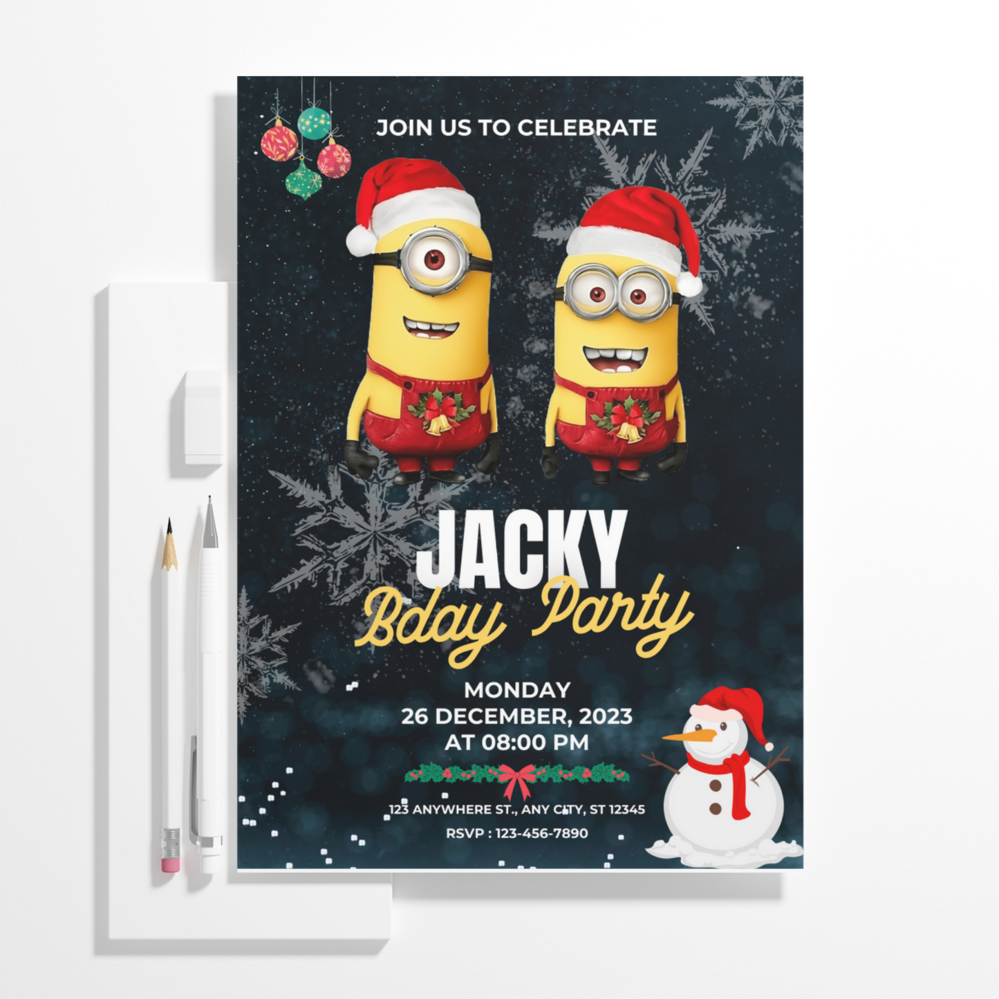 Minions Christmas Birthday Invitation Template