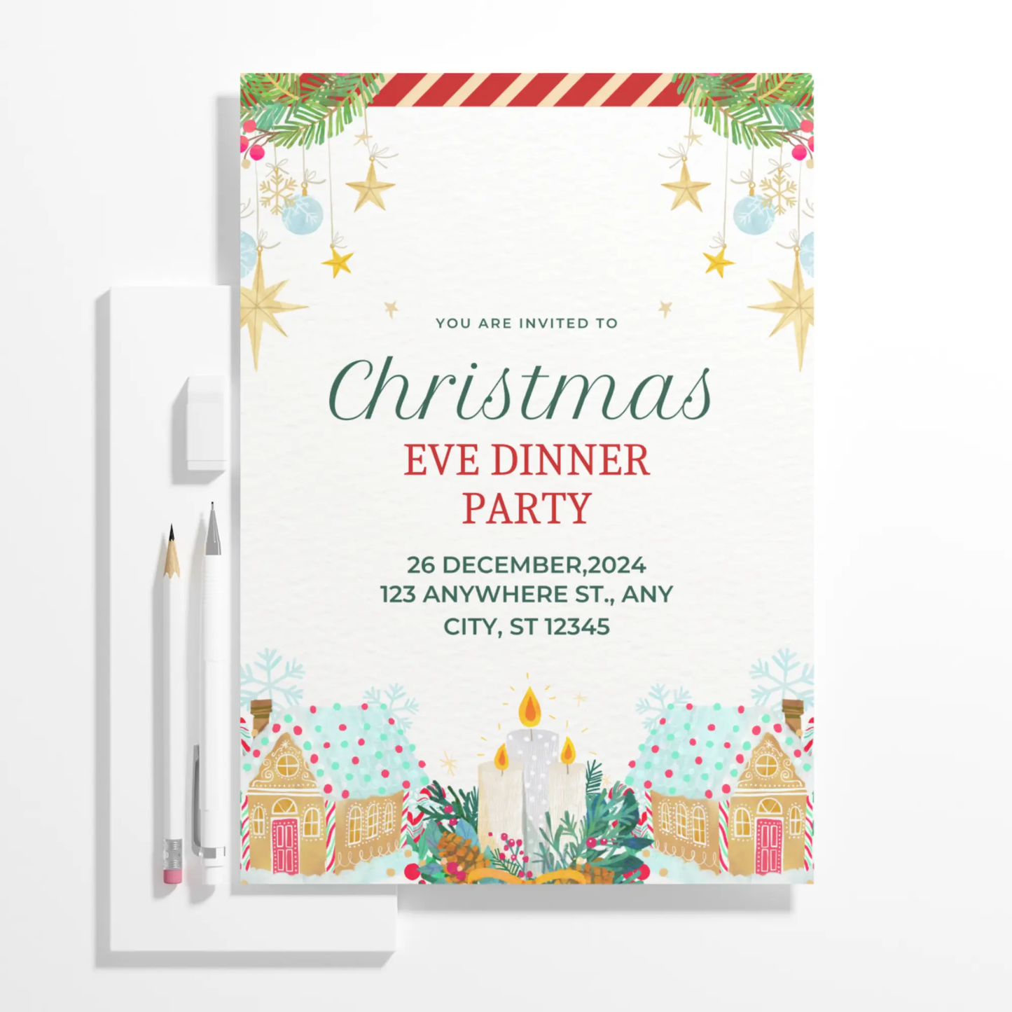 Christmas Eve Dinner Party Invite Template - CreativeRino