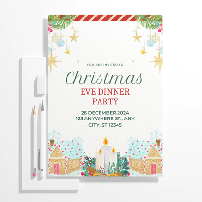 Christmas Eve Dinner Party Invite Template - CreativeRino
