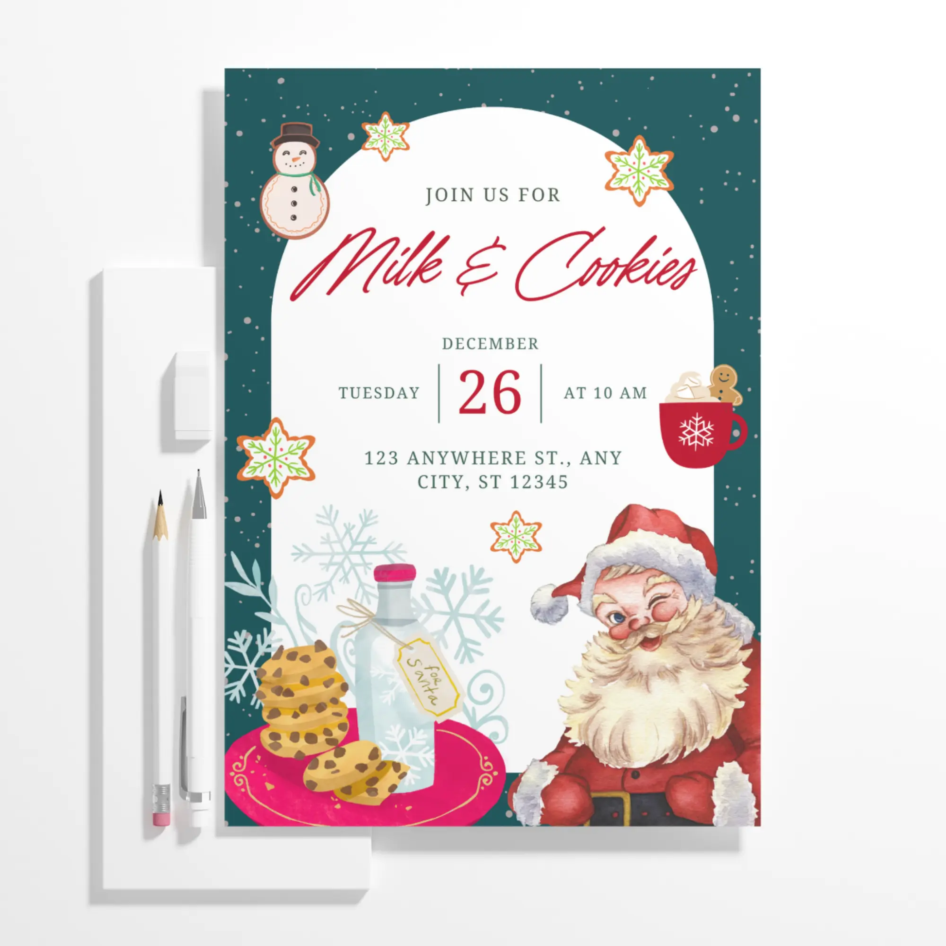Milk and Cookies with Santa Invitation Template | Santa Claus Christmas Invite - CreativeRino