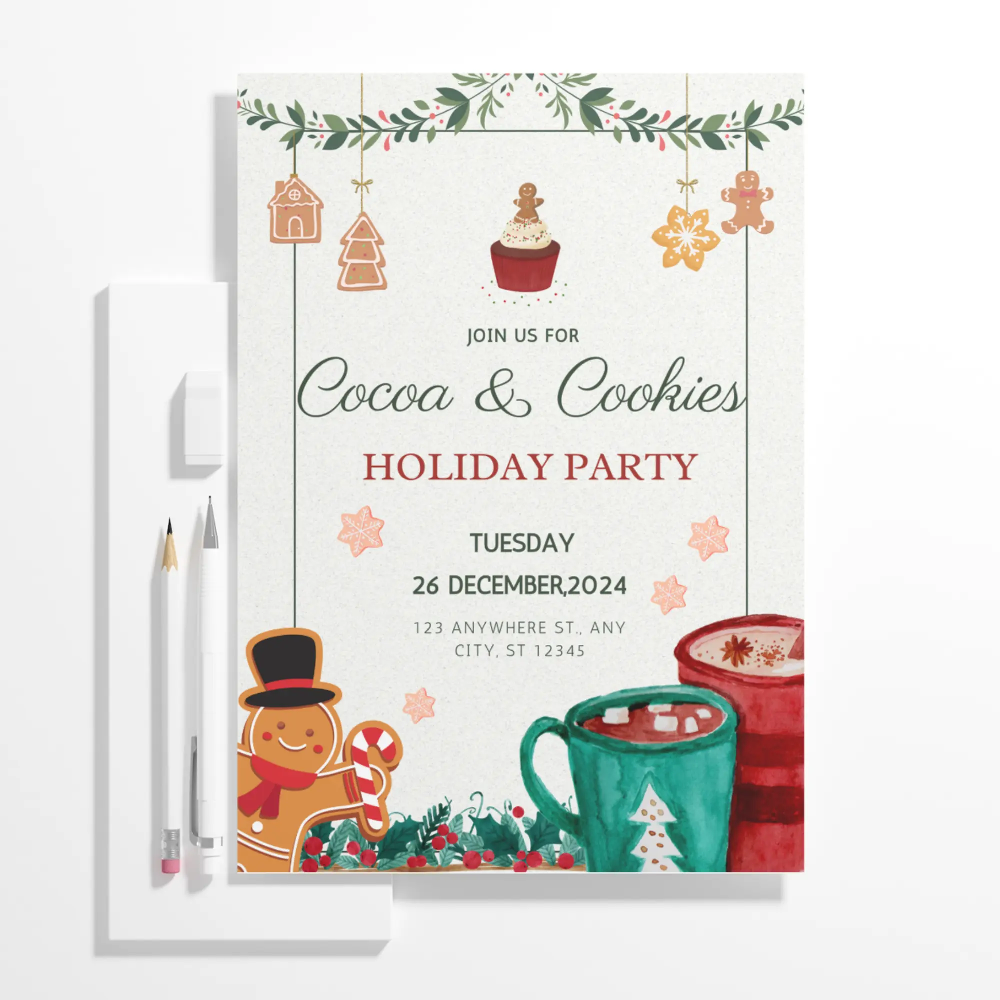 Cocoa and Cookies Christmas Invitation Template - CreativeRino