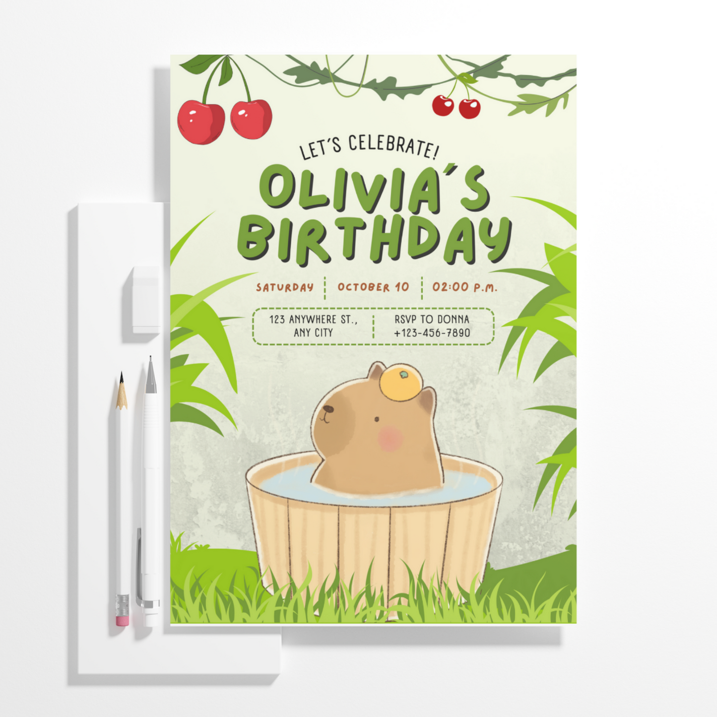 Capybara Birthday Invitation Template