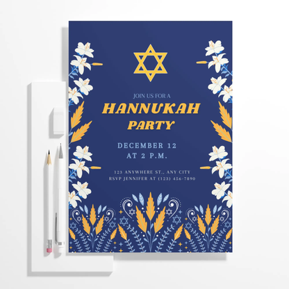 Hanukkah Invitation Template | Hanukkah Celebration Party Invite - CreativeRino
