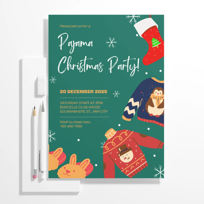 Slumber Christmas Pajamas Party Invitation Template - CreativeRino