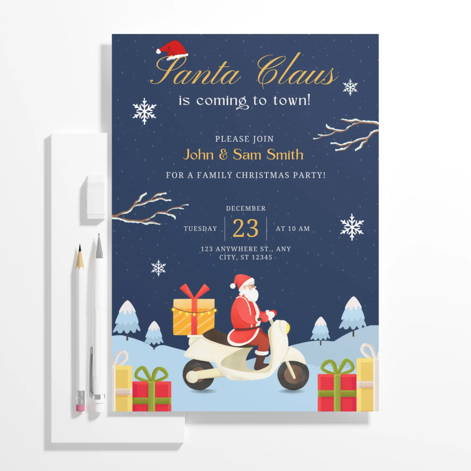 Santa Claus is Coming to Town Invitation Template | Santa Christmas Invite - CreativeRino