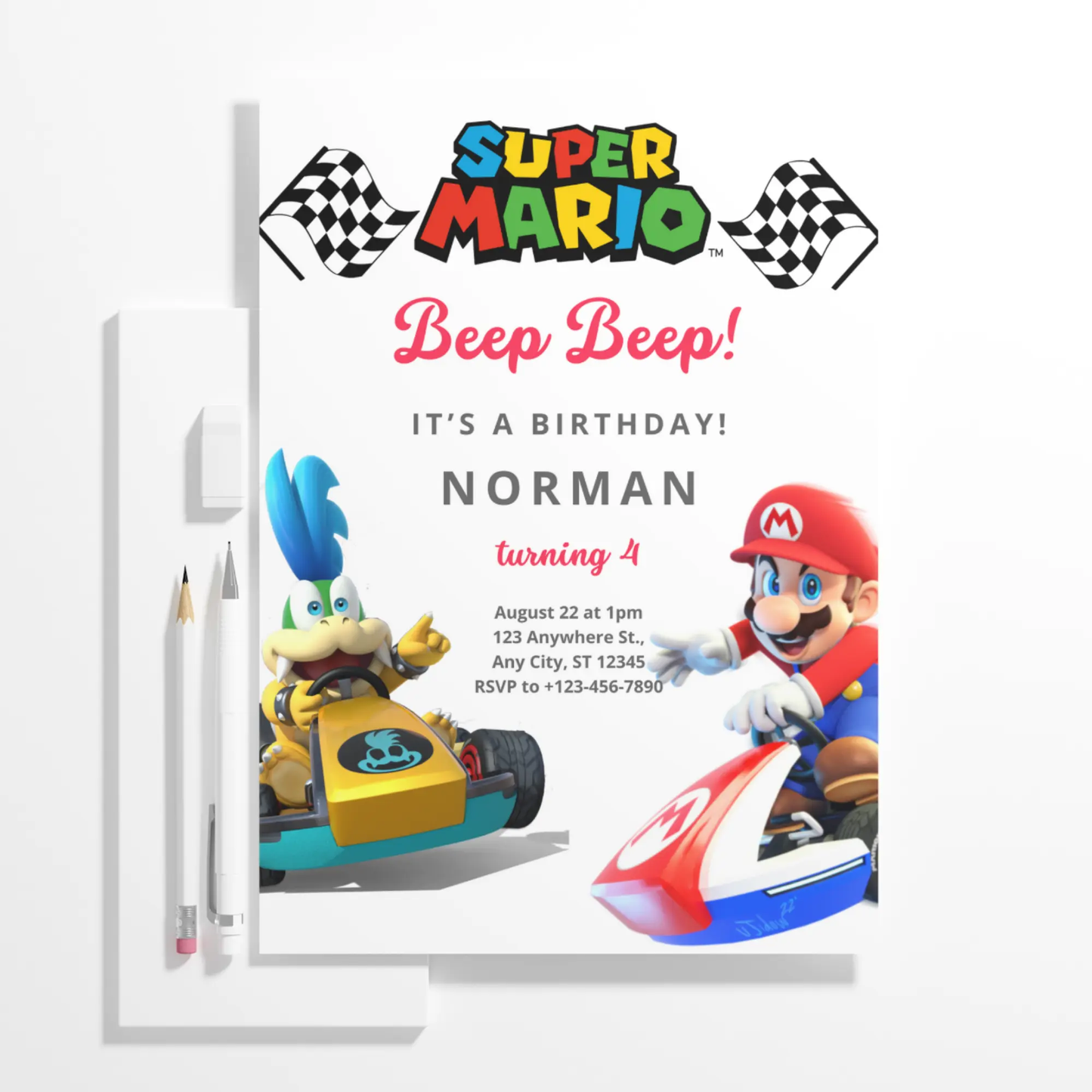 Super Mario Kart Birthday Invitation Template - CreativeRino