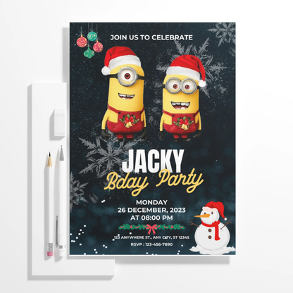Minions Christmas Birthday Invitation Template - CreativeRino