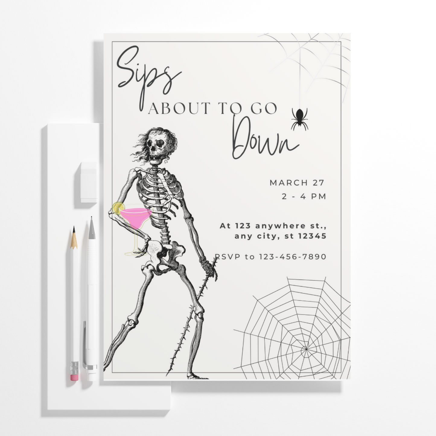 Sips About to Go Down Skeleton Halloween Invitation Template