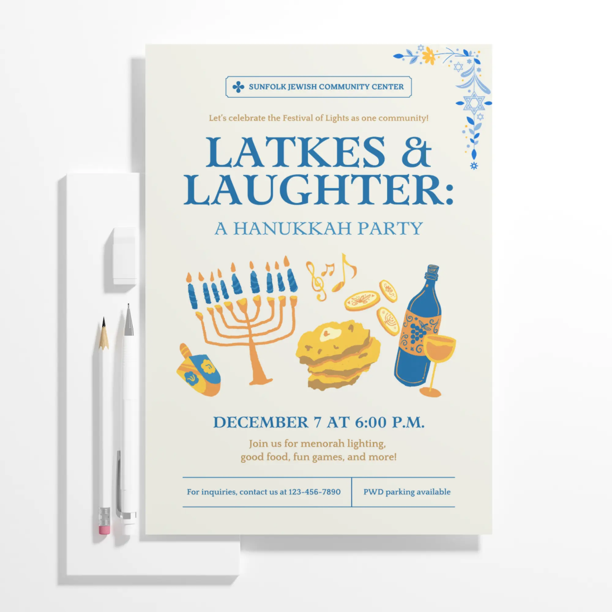 Hanukkah Invitation Template | Hanukkah Celebration Party Invite - CreativeRino
