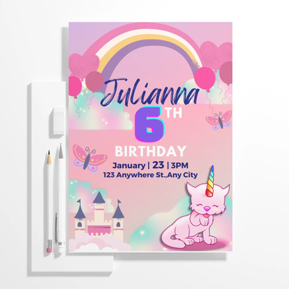 Caticorn Birthday Invitation Template - CreativeRino