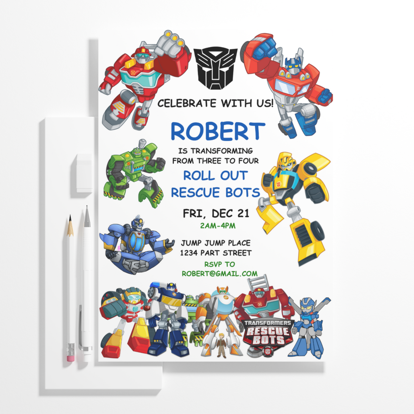 Rescue Bots Transformer Birthday Invitation Template