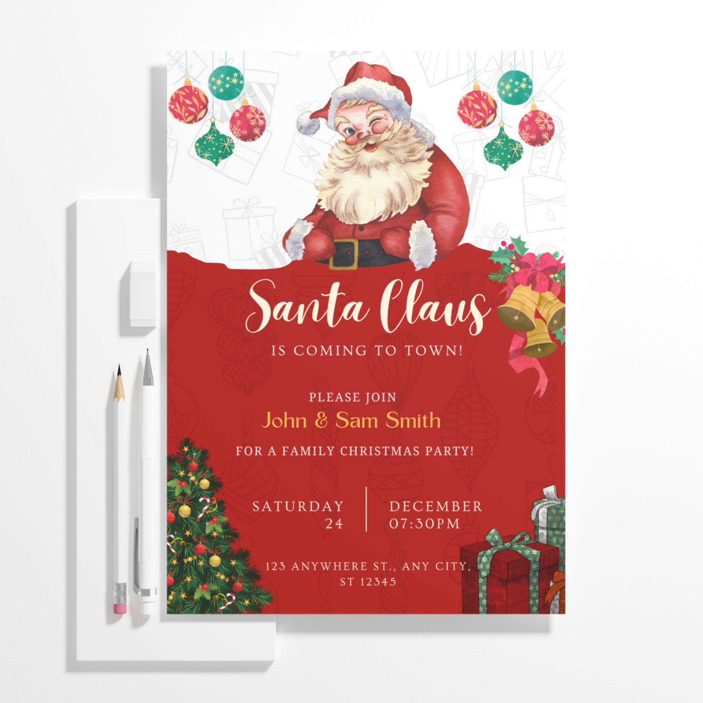 Santa Claus is Coming to Town Invitation Template | Santa Christmas Invite