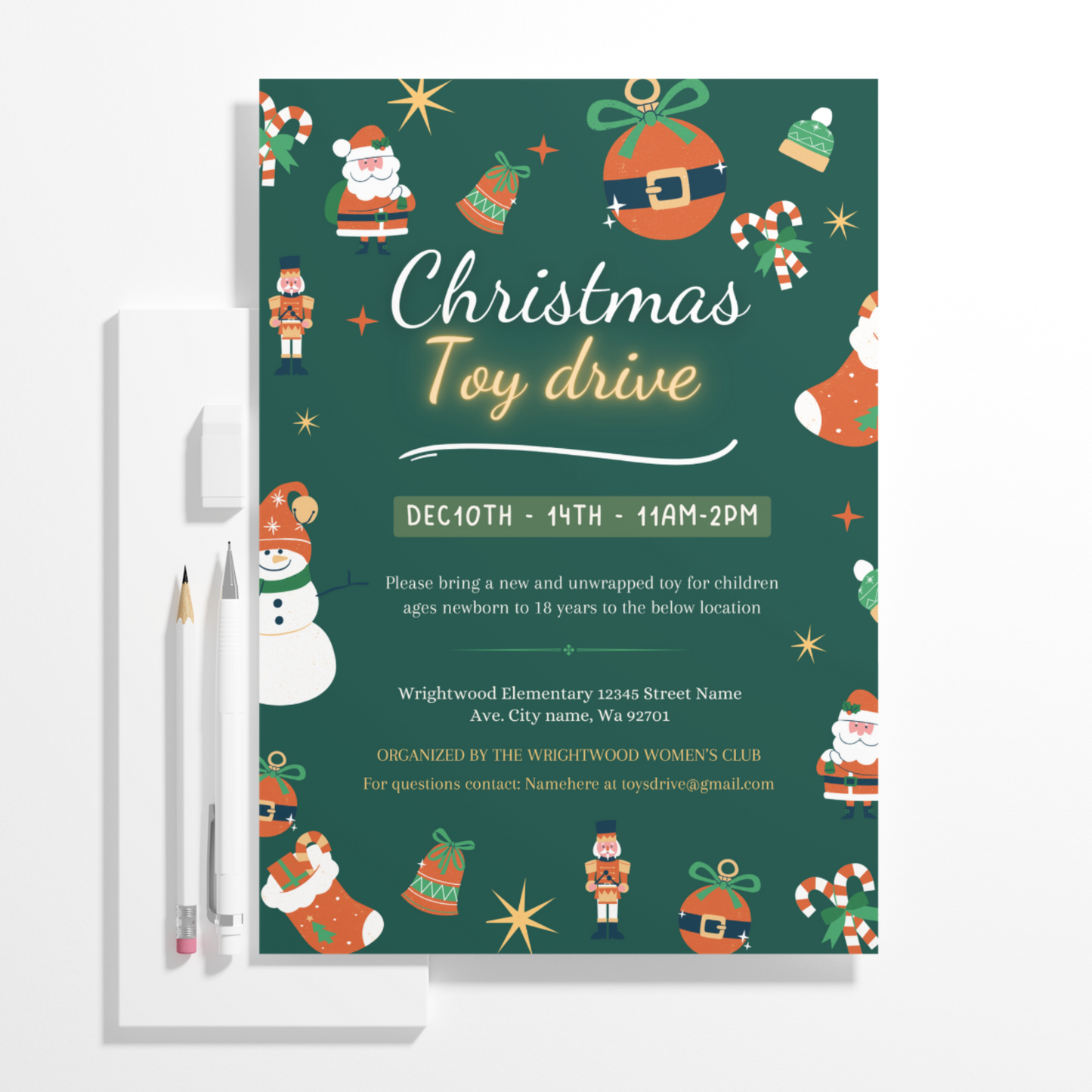 Christmas Toy Drive Flyer Template | Toy Drive Invitation