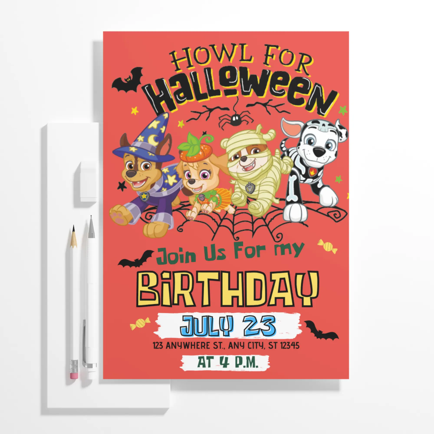 Paw Patrol Halloween Birthday Invitation Template - CreativeRino